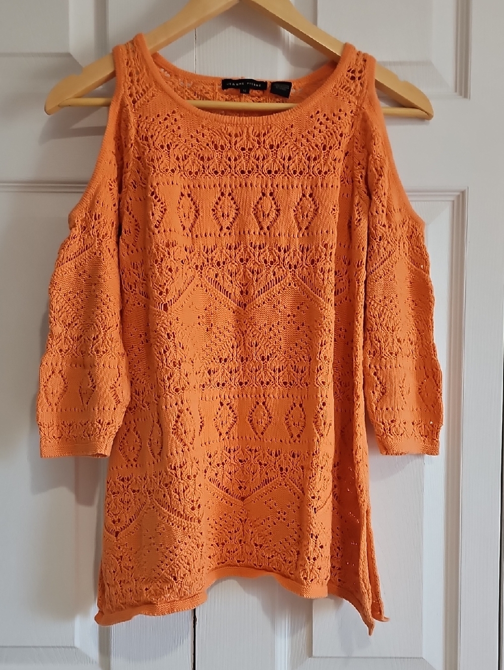 🍑✨ Jeanne Pierre Open Knit Cold Shoulder Sweater Tunic Size M